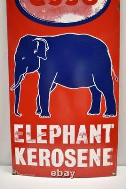 Vintage Original Esso Elephant Kerosene Porcelain Enamel Sign India 24x12 Rare