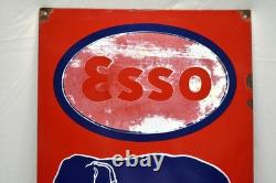 Vintage Original Esso Elephant Kerosene Porcelain Enamel Sign India 24x12 Rare