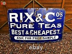 Vintage Original Large Enamel Sign Rix & Co. Pure Teas. Very Rare, Good Size