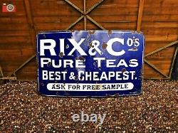 Vintage Original Large Enamel Sign Rix & Co. Pure Teas. Very Rare, Good Size