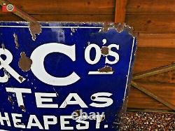 Vintage Original Large Enamel Sign Rix & Co. Pure Teas. Very Rare, Good Size