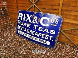 Vintage Original Large Enamel Sign Rix & Co. Pure Teas. Very Rare, Good Size