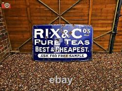 Vintage Original Large Enamel Sign Rix & Co. Pure Teas. Very Rare, Good Size