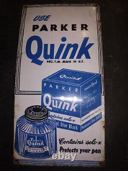 Vintage Original Parker Quink Ink Pen Porcelain Enamel Sign Board 1930 USA Rare