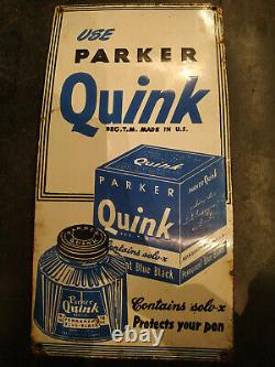 Vintage Original Parker Quink Ink Pen Porcelain Enamel Sign Board 1930 USA Rare