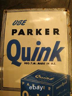 Vintage Original Parker Quink Ink Pen Porcelain Enamel Sign Board 1930 USA Rare