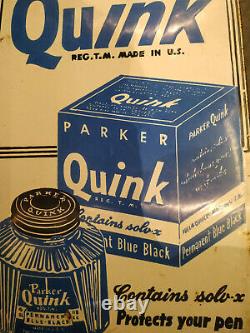 Vintage Original Parker Quink Ink Pen Porcelain Enamel Sign Board 1930 USA Rare