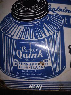 Vintage Original Parker Quink Ink Pen Porcelain Enamel Sign Board 1930 USA Rare