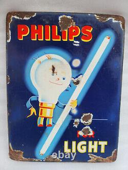 Vintage Original Porcelain Enamel Sign Philips Light Tubes And Bulbs 1940 Rare