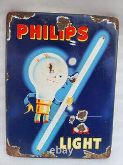 Vintage Original Porcelain Enamel Sign Philips Light Tubes And Bulbs 1940 Rare