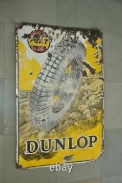 Vintage Original Rare Early Fort Dunlop Tyre Ad Porcelain Enamel Sign Board