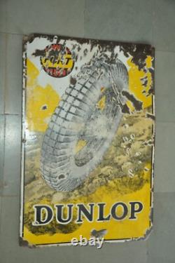Vintage Original Rare Early Fort Dunlop Tyre Ad Porcelain Enamel Sign Board