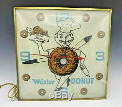 Vintage Pam Lighted Advertising Mister Donut Clock Very Rare Estate Find