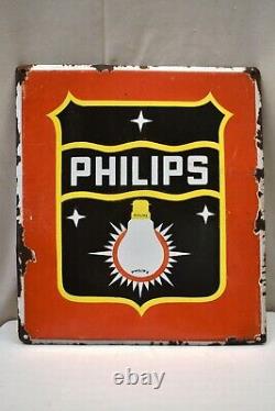 Vintage Philips Bulb Sign Board Porcelain Enamel Electric Lamp Advertising Rare