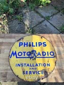 Vintage Philips Motoradio Installation & Service Rare Double Sided Sign