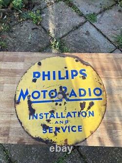 Vintage Philips Motoradio Installation & Service Rare Double Sided Sign