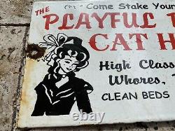 Vintage Playful Pussy Cat House Porcelain Rare Gentlemans Club Girl Gas Oil Sign