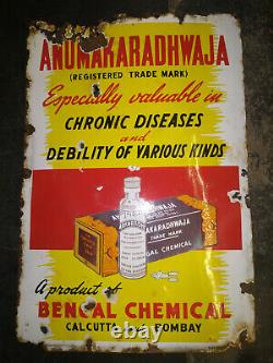 Vintage Porcelain Enamel Bengal Sign Anumakaradhwaja Pharma Chronic Disease Rare