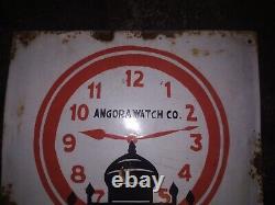 Vintage Porcelain Enamel Sign Angora Wrist Watch Pocket Watch Co Rare 1950