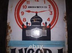 Vintage Porcelain Enamel Sign Angora Wrist Watch Pocket Watch Co Rare 1950