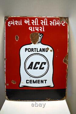 Vintage Porcelain Enamel Sign Board Portland A. C. C Cement Advertising Rare Old