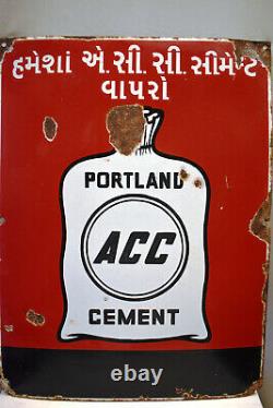 Vintage Porcelain Enamel Sign Board Portland A. C. C Cement Advertising Rare Old