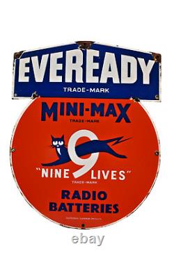 Vintage Porcelain Enamel Sign Eveready Mini-Max Nine Livs Radio Batteries Rare5