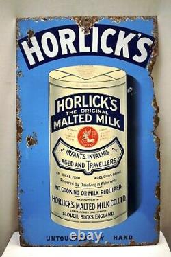 Vintage Porcelain Enamel Sign Horlick's The Original Malted Milk England Rare