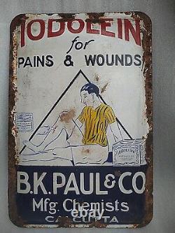 Vintage Porcelain Enamel Sign Iodolein Pain Balm For Wounds Pharma Sign Rare