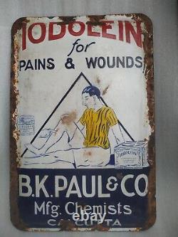 Vintage Porcelain Enamel Sign Iodolein Pain Balm For Wounds Pharma Sign Rare