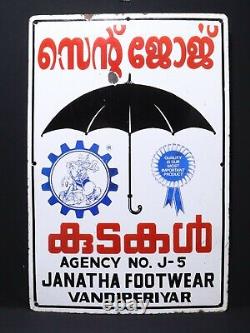 Vintage Porcelain Enamel Sign Janata Footwear Umbrella Portugal Trade Mark Rare