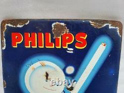 Vintage Porcelain Enamel Sign Philips Light Tubes And Bulbs Netherland Rare 1940