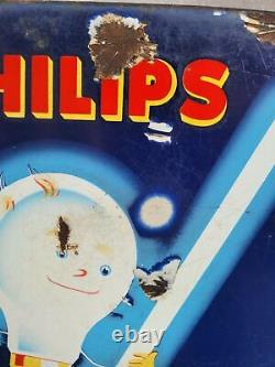 Vintage Porcelain Enamel Sign Philips Light Tubes And Bulbs Netherland Rare 1940