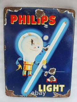 Vintage Porcelain Enamel Sign Philips Light Tubes And Bulbs Netherland Rare 1940