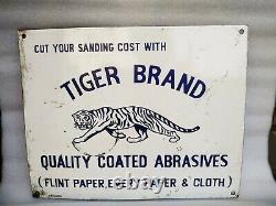Vintage Porcelain Enamel Sign Tiger Brand Flint Paper And Cloth Rare Collectible