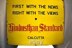 Vintage Porcelain Sign Board Hindustan Standard Calcutta Newspaper Enamel Rare