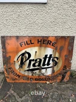 Vintage Pratts Golden Pump Original Enamel Petrol Advertising Sign HUGE RARE