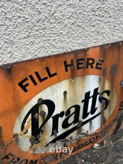 Vintage Pratts Golden Pump Original Enamel Petrol Advertising Sign HUGE RARE