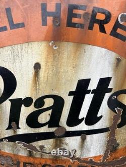 Vintage Pratts Golden Pump Original Enamel Petrol Advertising Sign HUGE RARE