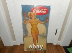 Vintage RARE 1937 DRINK COCA COLA COKE PINUP GIRL Advertising Cardboard SIGN