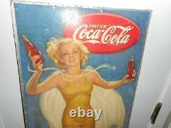 Vintage RARE 1937 DRINK COCA COLA COKE PINUP GIRL Advertising Cardboard SIGN