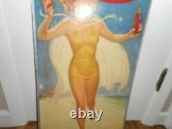 Vintage RARE 1937 DRINK COCA COLA COKE PINUP GIRL Advertising Cardboard SIGN