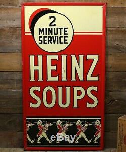 Vintage RARE 1939 HEINZ SOUPS 2 Minute Service Painted Tin Sign HUGE 54 X 30