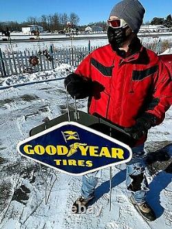 Vintage RARE 1958 2sided Goodyear Tire Display Rack Gas Gasoline Diamond Sign