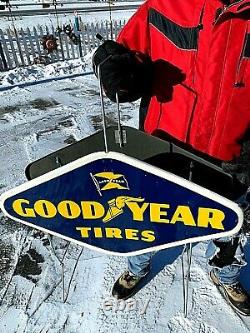 Vintage RARE 1958 2sided Goodyear Tire Display Rack Gas Gasoline Diamond Sign