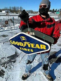 Vintage RARE 1958 2sided Goodyear Tire Display Rack Gas Gasoline Diamond Sign