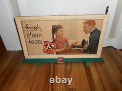 Vintage RARE 7up 7-up Soda Fresh Clean Taste Cardboard Advertising Sign w STAND