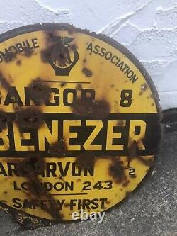 Vintage RARE AA Enamel Sign Advertising Petrol Oil Old caernarfon bangor