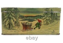 Vintage RARE Early Gevalia Swedish Scandinavian God Jul Christmas Tin Deco