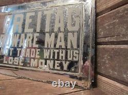 Vintage RARE H. H. FREITAG THE HARDWARE MAN Mirror Glass Sign